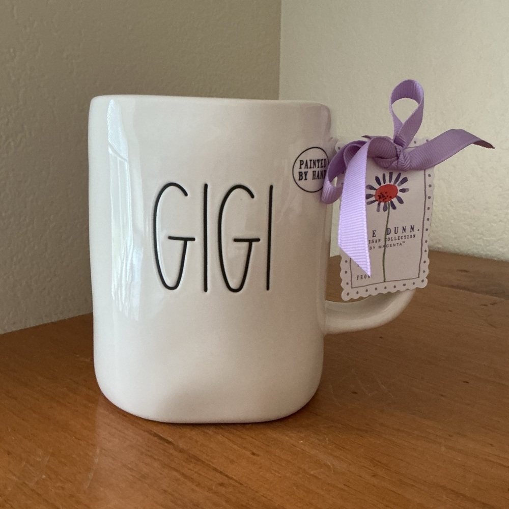 Rae Dunn White GIGI Mug with Lavender Ribbon